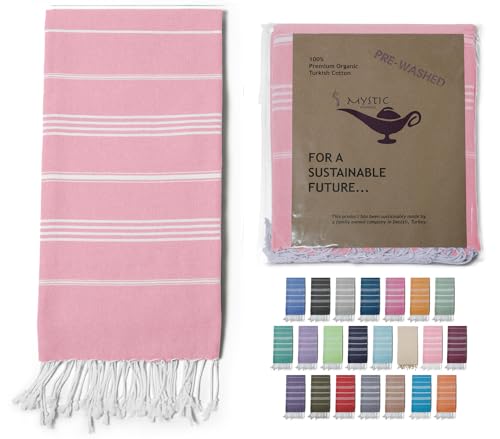Turkish Beach Towel 100% Organic Cotton Extra Large Oversized (39 x 71 Inches) Quick Dry Sand Free Light Weight Prewashed for Bath Beach Gym Yoga Travel Towel Blanket (Pink Lemonade) - color: Pink Lemonade