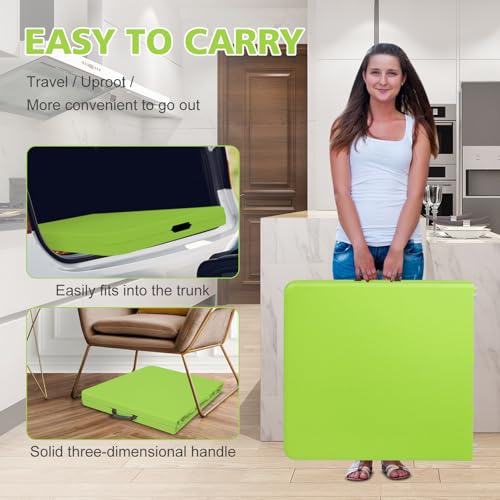 Portable 4Ft Folding Table, Heavy Duty Plastic Fold-in-Half Utility Foldable Table Small, Adjustable Height Plastic Folding Table with Carrying Handle for Camping & Party Indoor/Outdoor(Green) - color: Green, size: 4Ft