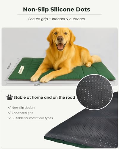 RovePad Trail Dog Bed Mat 43"x27" – Waterproof Non Slip Outdoor Travel Mat for Camping & Car – Silent Peachskin Roll-Up Pad for Medium & Large Dogs, Machine Washable - color: Green
