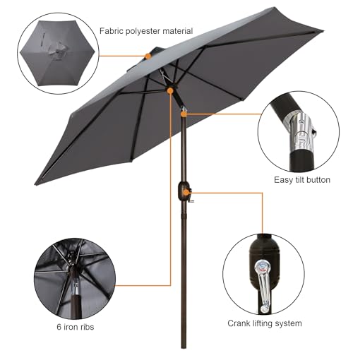 Blissun 7.5 ft Patio Umbrella, Yard Umbrella, Outdoor Market Umbrella with Push Button Tilt Crank, Dark Grey - color: Dark Grey