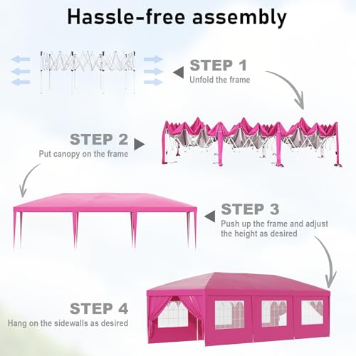 10x30 Pink Pop Up Tent with 8 Sidewalls, Heavy Duty Outdoor Canopy Waterproof Canopy Event Tents for Parties Party Wedding BBQ Events, 8 pcs Weight Bag,Carry Bag - color: Pink, size: Standard 10x30FT 8sides