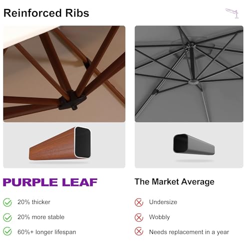 PURPLE LEAF Cantilever Umbrella with Base Outdoor Round Umbrellas Large Cantilever Umbrella Windproof Offset Heavy Duty Sun Umbrellas for Garden Deck Pool Patio, 13ft Beige - color: Beige, size: 13 Feet, style: Base Included