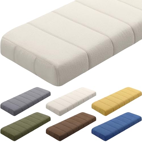Wenqik Bench Cushion 42x16x4 Inch for Indoor Outdoor Furniture Tufted Thicken Bay Window Seat Cushion Non Slip Waterproof Dining Piano Bench Pad Pillow Anti Cat Scratch for Patio Porch Swing, Beige - color: Beige, size: 42x16x4 Inch