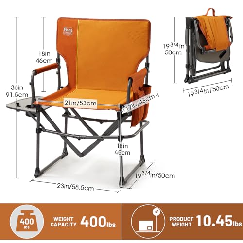 TIMBER RIDGE Aluminum Camping Directors Chair with Side Table Pocket, Portable Folding Chair, Heavy Duty Lawn Chair for Fishing Trip Picnic Concert Outdoor 400lbs, Orange 2 Pack - color: Orange-2 Set, style: Standard