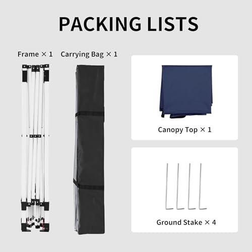 Canopy Tent, 10X10 FT Pop Up Canopy Outdoor Instant Tent Slant Legs with Carrying Bag, Portable Gazebo Shelter for Patio Deck Garden and Beach - 8X8 FT Canopy Cover (Dark Blue) - color: Navy Blue