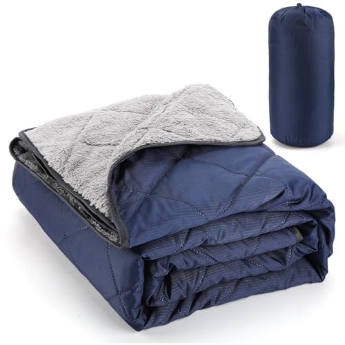 Aulock 55''W x 60''L Warm Outdoor Stadium Blanket Waterproof - Portable & Windproof Navy Blanket with Sherpa Fleece Lining for Camping Winter Cold Weather - color: Navy, size: 55'' W x 60''L