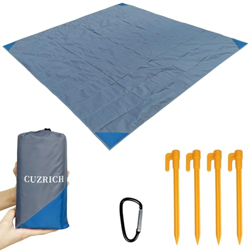 Beach Blanket Waterproof Sandproof Beach Mat 79" X 83" / 7' X 7' for 1-4 Adults Quick Drying Outdoor Picnic Mat Beach Accessories for Travel, Camping, Hiking - color: Gray/Blue, size: 78"*83" / 6.56ft×6.89ft