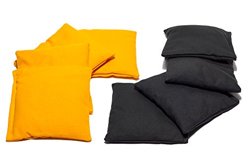 Weather Resistant Cornhole Bags (Set of 8) with Heavy Duty Tote - Professional Regulation 16oz Size & Weight - color: Black/Yellow