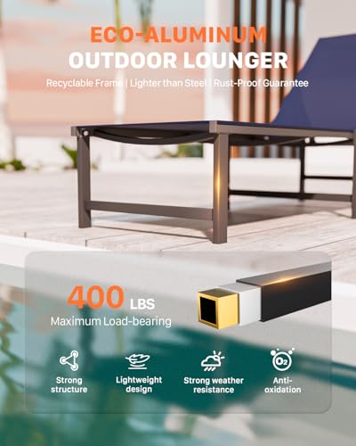 Chaise Lounge Chair Outdoor,Aluminum Patio Lounge Chairs,Lounge Chairs with 5 Adjustable Backrest for Outside Beach Lawn and Backyard，NavyBlue - color: Navyblue, size: 1 Chair