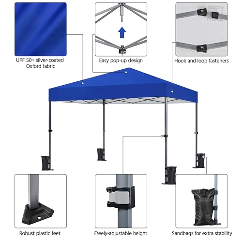 Yaheetech 10x10 Pop Up Canopy Easy Set-up Tent, Portable Outdoor Canopy Instant Tent, Commercial Gazebo with Wheeled Carry Bag & 4 Sandbags for Home, Party & Outdoor Activities, Blue - color: Blue, size: 10x10