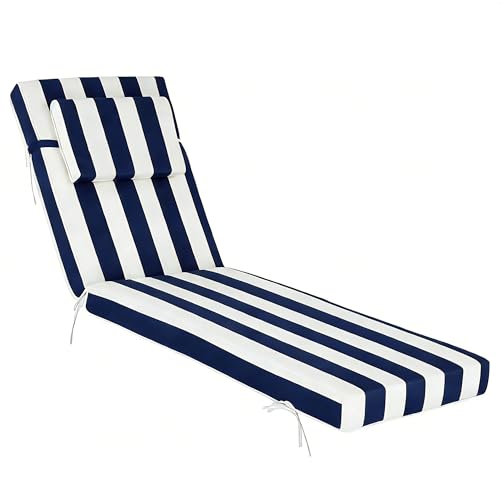 Chaise Lounge Cushions Outdoor 72x21x4 Inch, Patio Lounger Chair Cushion with Removable Cover, Fade Resistant Replacement Pad for Outdoor Furniture (Blue and White Stripes, 72x21x4 inch) - color: Blue and White Stripes