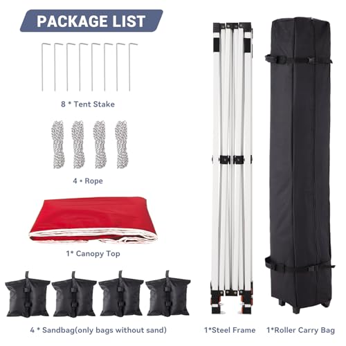 10 x 10 Pop Up Canopy, All Season Instant Canopy with 2 Sidewalls and Vented Roof, Portable Party Tent with Wheeled Carry Bag and Sandbag for Camping, Picnic, Party, Red - color: Red, size: 2 Side Walls