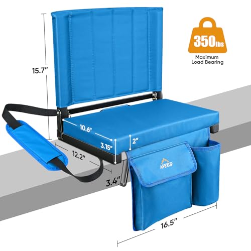 APEXUP Stadium Seats with Back Support, Portable Bleacher Seat with Large Pocket and Cup Holder, Wide Stadium Chair for Sports Events and Concerts - color: Sky Blue