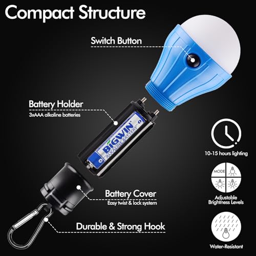 FLY2SKY Tent Lamp Portable LED Tent Lights Blue 5 Packs Hook Hurricane Emergency Lights LED Camping Lights Bulb Camping Tent Lanterns Camping Equipment for Camping Hiking Backpacking Fishing Outage - style: G-CLOSED-HOOK