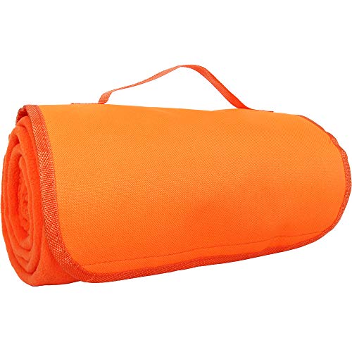 Threadart Personalized Embroidered Portable Blanket with Carrying Strap | Monogrammed Customized Travel Sports Stadium | Soft Fleece | 58in x 48in - Orange | for Picnic, Outdoor Blanket