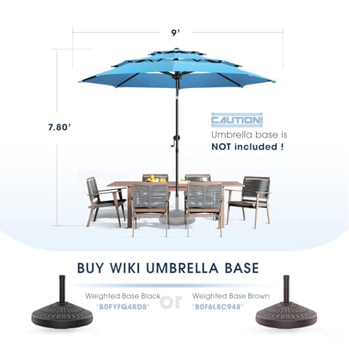 wikiwiki 9ft 3-Tier Patio Umbrella Outdoor Table Market Umbrella for Patio with Push Button Tilt/Crank, Fade Resistant Waterproof POLYESTER Canopy for Garden, Lawn, Deck, Backyard & Pool, Sky Blue - color: Sky Blue, size: 9 FT