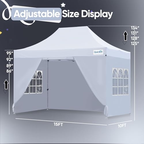 Quictent 10x15 Heavy Duty Pop Up Canopy Tent with Sidewalls, Hexagonal Legs- Commercial Instant Shelter with 3-Year Frame Warranty, 800D Waterproof Oxford Fabric for Weddings, Events, Outdoor Markets - color: White, size: 10x15ft