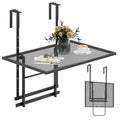 HAPPYGRILL Balcony Railing Table, Outdoor Folding Hanging Table with 5 Adjustable Heights, Heavy Duty Metal Hanging Bar Table for Patio, Garden and Deck