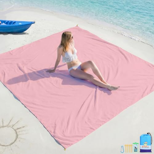 BYDOLL Beach Blanket Waterproof Sandproof Large Sand Free, 78''X81'' Oversized Sandless Lightweight Blanket Picnic Mat for Beach Travel Camping Hiking with Stakes - color: Pink, size: 78"X81"