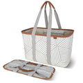 CleverMade Collapsible LUXE Tote, 30L Foldable Grocery Shopping Bag, Reusable - color: Geometric Taupe