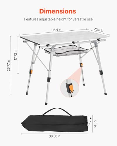VEVOR Folding Camping Table, Portable Roll Up Side Tables, Lightweight Aluminum Beach Table for Outdoor BBQ Tailgating Picnic, Travel (35 inch-Silver) - color: Silver