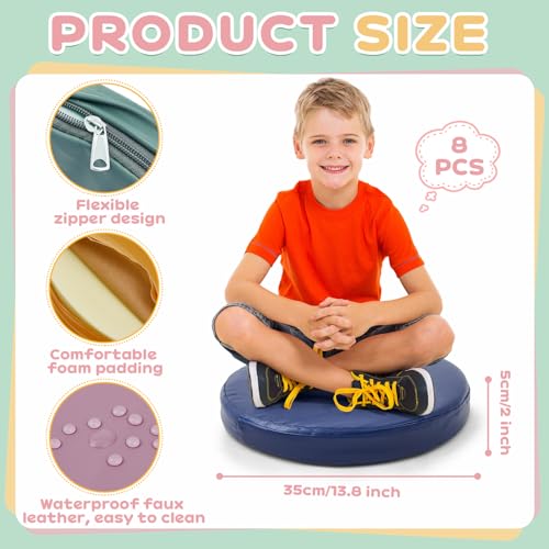 Juexica 8 Pcs Extra Thick Flexible Seating Floor Cushion Assorted Colored Floor Pillow Classroom Seat Cushion Soft Classroom Seating for Kid Learning(Morandi Color,13.8 x 13.8 x 2 Inch,Round) - color: Morandi Color