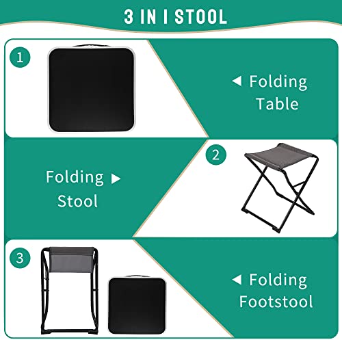 SUNNYFEEL 3 in 1 Folding Camping Table, Stool, and Footrest, Lightweight Portable up to 300 LBS, Easy to Carry for Beach, Fishing, Trip, Picnic, Lawn, Concert Outdoor - color: 3 in 1-black-1set