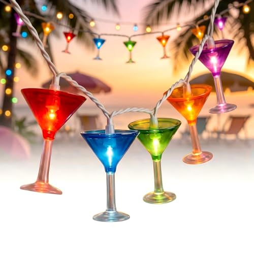 Cocktail Glass String Lights, 8.5Ft Tropical Beach Themed Wine Glass String Lights with 10 LED Cup Lights, Plug in Summer Patio Fairy Lights for Camp Tent Holiday Party Garden Bedroom - color: Wine Glass Lights, size: 8.5FT