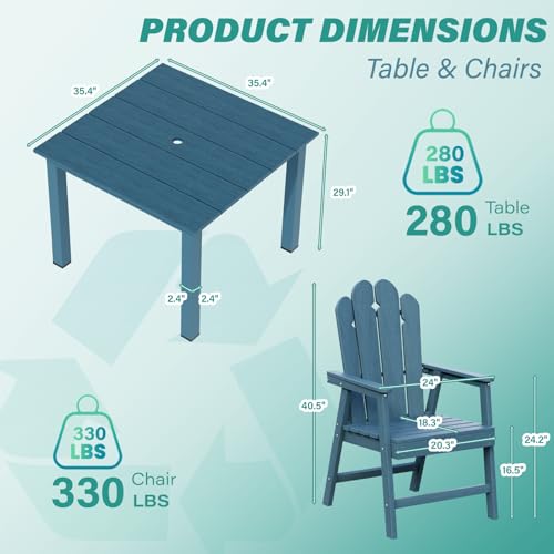 5-Piece Patio Dining Set, Outdoor Dining Set for 4, HDPE All-Weather Outdoor Furniture with 35.43” Umbrella Hole Table, 4 Armchairs, Navy - color: Navy, size: 4 Armchairs
