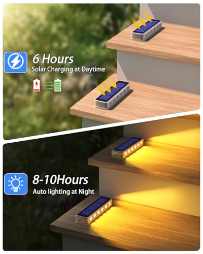DetarZinLED Solar Step Lights for Outside,8 Pack Solar Stair Lights Outdoor Waterproof,Warm White Deck Light Solar Powered Waterproof for Steps,Stairs,Walkway,Sidewalk,Patio,Pathway - color: Warm White, size: 8 Pack