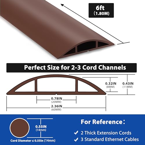 Cord Hider Floor 6ft LZEOY, Heavy Duty Cord Covers for Wires on Floor, Brown Floor Cable Management, Hide Cord Cover Floor, Electrical Cable Hider Cord Protector Floor, Cable Cavity: 0.78" W x 0.32" H - color: Brown, size: Large-6ft