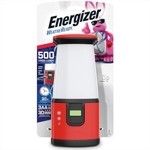 ENERGIZER WeatheReady LED Camping Lantern PRO-360, IPX4 Water Resistant Tent Light, Ultra Bright Battery Powered Lanterns for Camping, Outdoors, Emergency Power Outage - color: Red