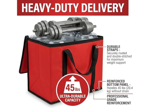 JoEzzy Insulated Food Delivery Bag & 6 Cup Drink Carrier Set – Thermal Drink Carrier Bag for Hot or Cold Food – Professional Red Delivery Bag Insulated Set & Foldable Drink Caddy