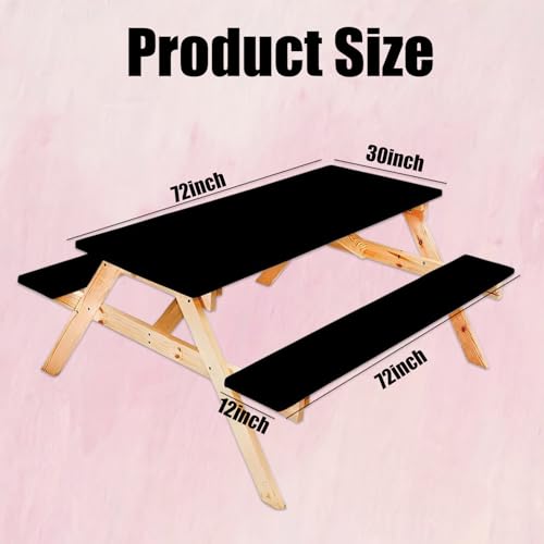 Picnic Table Cover with Bench Covers, Elastic Fitted Spandex Tablecloths for Rectangle Tables, Stretch Washable Patio Tablecloth for Washable Windproof Tablecloth for Camping Black 30"x72"