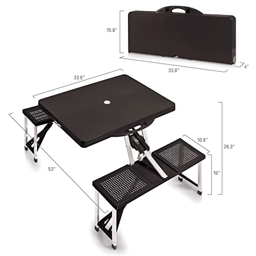 Picnic TIME Portable Folding Picnic Table with Seats for 4, Collapsible Aluminum Table with Benches & Umbrella Hole, Lightweight Foldable Table for Camping, Travel, Backyard, Tailgating | with Umbrella Hole - color: Black