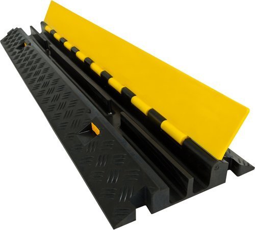Electriduct Heavy Duty 2 Channel Cable Protector Traffic Wire and Hose Ramp Cord Cover 1.2 Inch Channels 12,000 lbs per Axle CP-RPS-212 - Rubber Black Base/Yellow Lid - color: Black/Yellow, size: 1 Ramp