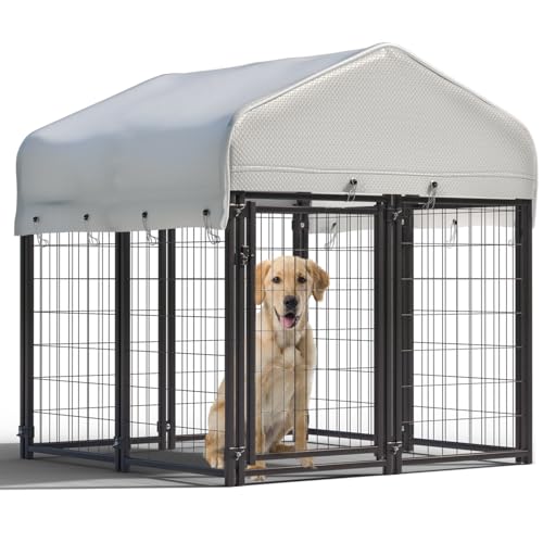 8 Panels Large Dog Kennel Outside Outdoor Dog Kennel Large with Roof Heavy Duty Outdoor Indoor Dog Playpen Enclosure Pet Pen House Fence Yard Kennel for Small Medium