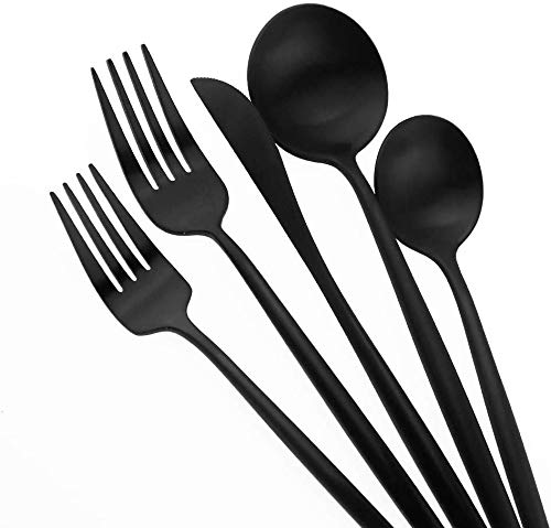 20-Piece 18/10 Stainless Steel Flatware Silverware, Luxury Dinnerware Set Travel Cutlery Tableware Include Knife Fork Spoon Service for 4,Healthy & Eco-Friendly Dishwasher Safe (Black Matte) - color: Black, size: Service for 4
