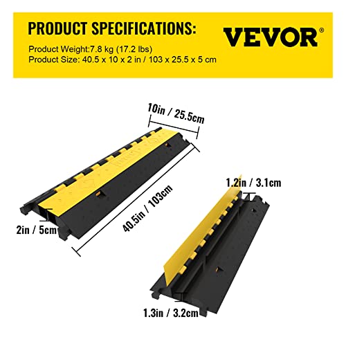 VEVOR 4 Pack Rubber Cable Protector Ramp 2 Channel Heavy Duty 66,000LB Load Capacity Cable Wire Cord Cover Ramp Speed Bump Driveway Hose Cable Ramp Protective Cover - style: 4 Pcs
