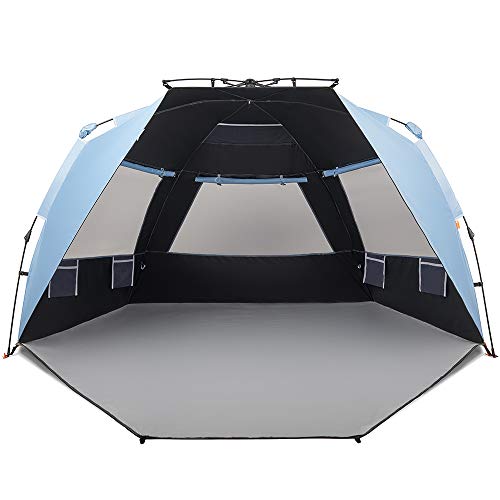 Easthills Outdoors Instant Shader Dark Shelter XL Beach Tent 99" Wide for 4-6 Person Sun Shelter UPF 50+ with Extended Zippered Porch Sky Blue - color: Dark Shelter - Sky Blue