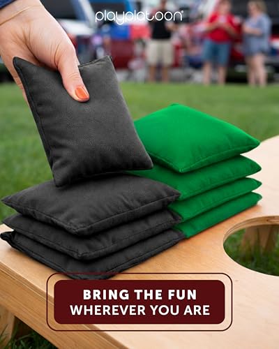 Play Platoon Cornhole Bags Weather Resistant- Set of 8 Regulation Bean Bags for Tossing- Official Professional Size & Weight Corn Hole Bags Two Color All Weather Cornhole Beans Bag Set with Tote Bag - color: Green & Black