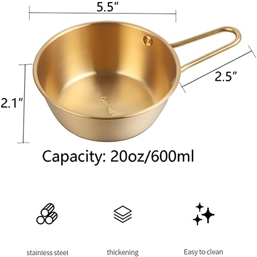 2Pcs Makgeolli Bowls, 304 Stainless Steel Korean Traditional Bowls Round Rice Bowl Wine Cup with Handle, Hiking Soup Dish Food Bowl Camp Cup (Large: 20oz, 5.5inch, Gold) - color: Gold, size: Large: 20oz, 5.5inch