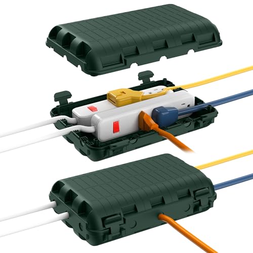 Outdoor Waterproof Electrical Box, 2 Pack Large Extension Cord Cover Protector Plug Connection Cable Safety Box IP54 Water-Resistant for Power Strip, Holiday Light and Decorations, Green - color: 2 Pack Green