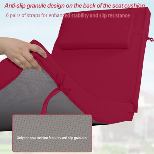 Chaise Lounge Cushions Outdoor 72x21x4 Inch, Patio Lounger Chair Cushion with Removable Cover, Fade Resistant Replacement Pad for Outdoor Furniture (Burgundy, 72x21x4 inch) - color: Burgundy