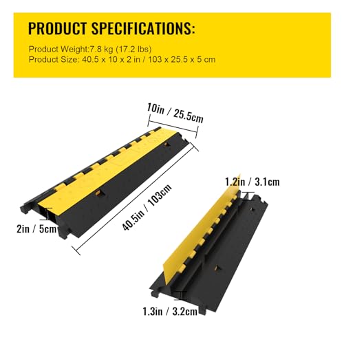 VEVOR 5 Pack Rubber Cable Protector Ramp 2 Channel Heavy Duty 66,000 lbs Load Capacity Cable Wire Cord Cover Ramp Speed Bump Driveway Hose Cable Ramp Protective Cover (2-Channel, 5 Pack-66,000 lbs) - style: 5 Pcs