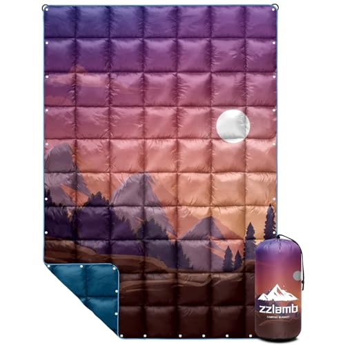 zzlamb Camping Blanket for Cold Weather,Outdoor Puffy Blanket Portable Down Alternative,Windproof Warm Cloak with Snaps,Cozy Quilt Backpacking Picnic RV Travel Plane Car Hammock Beach Climbing - color: Sunglow Upon Wilds, size: 52x75in