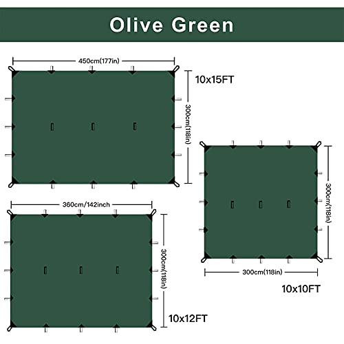 KALINCO Waterproof Camping Tarp, 10X12FT Hammock Rain Fly Tent Tarp, Multifunctional Tent Footprint, Lightweight and Compact for Backpacking, Hiking (Green-10X12FT) - color: Green-10x12ft
