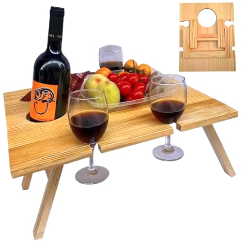 Picnic Table Portable Picnic Table Wooden 13x12x6 Folding with Wine Glass Holder Slot & Wine Bottle Holder Hole for Outdoor Lawn Garden Park