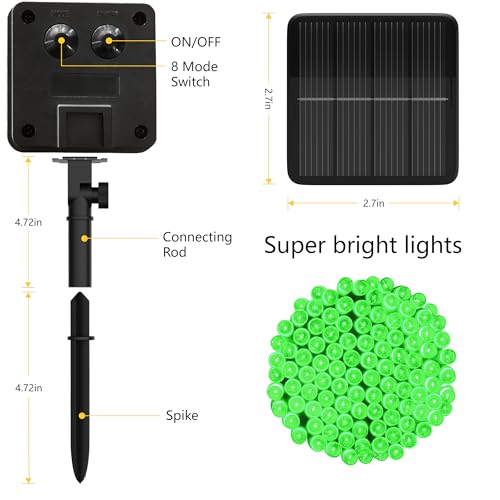 Flechllary Solar String Lights for Outside, 39Ft 100 LED Solar String Lights Outdoor with 8 Modes，Solar Lights for Outside Waterproof for Yard, Fence,Balcony, Party,Christmas Tree Decorations (Green) - color: Green, size: 1 Pack 100 LED