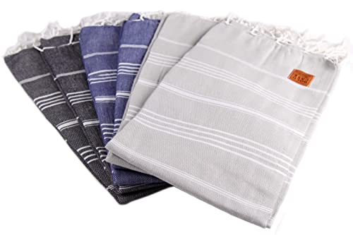 Gold CASE LYCIA Turkish Beach Towel Set of 6 – 100% Cotton Turkish Beach Towels Bulk 70 x 38'' – LYCIA Oversized, Quick Dry & Sand Free Beach Towel – Lightweight Towels Set in Multi Dark Tones - color: Multi Dark, style: Beach-Bath Towel Set